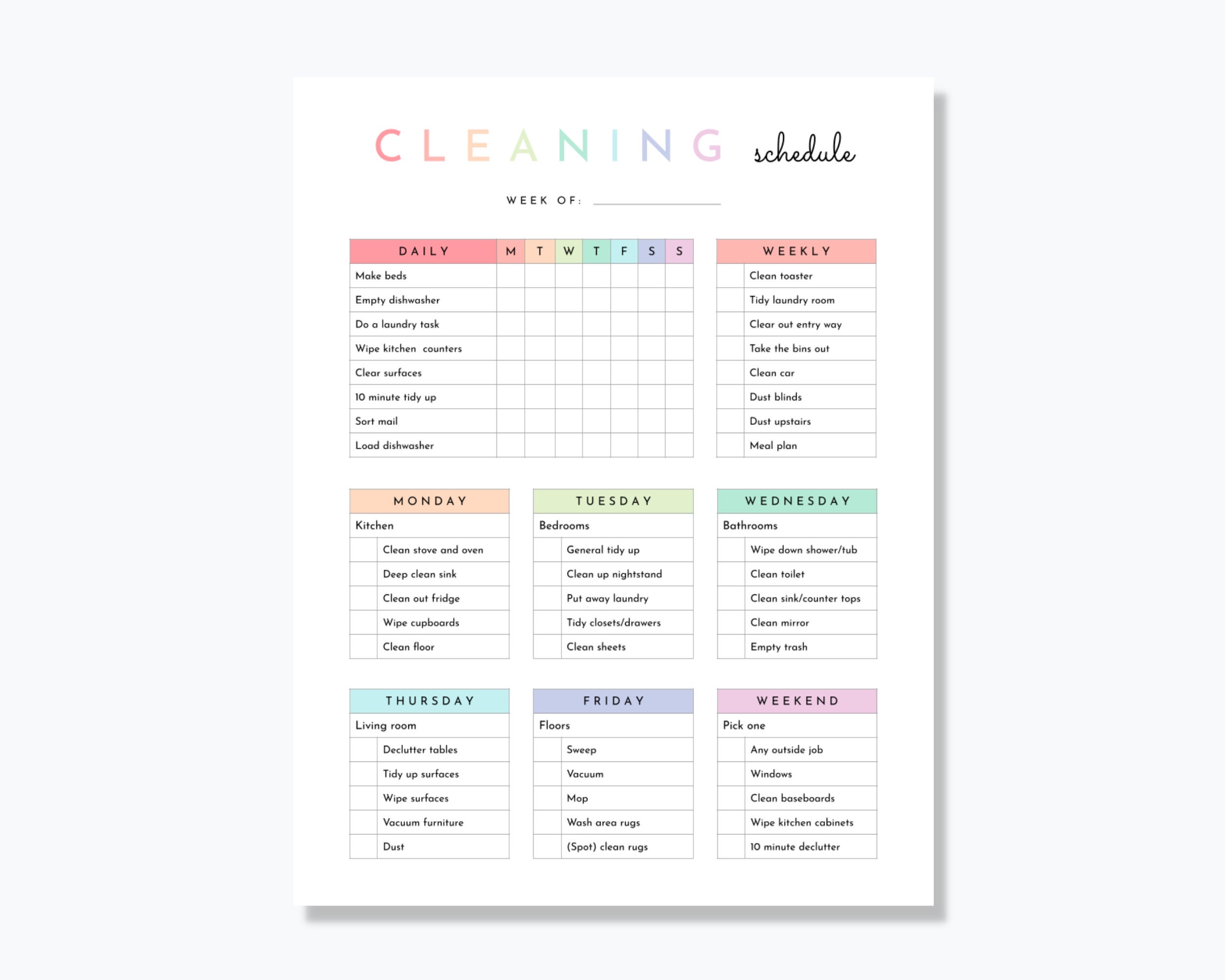 Editable Cleaning Schedule Canva + Google