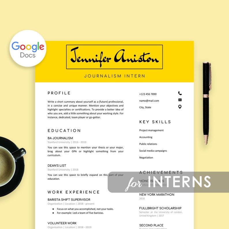 Intern Resume Template Google Docs, Resume For Internship, Resume Template Intern, College Student Resume, Graduate School, For Interns image 1
