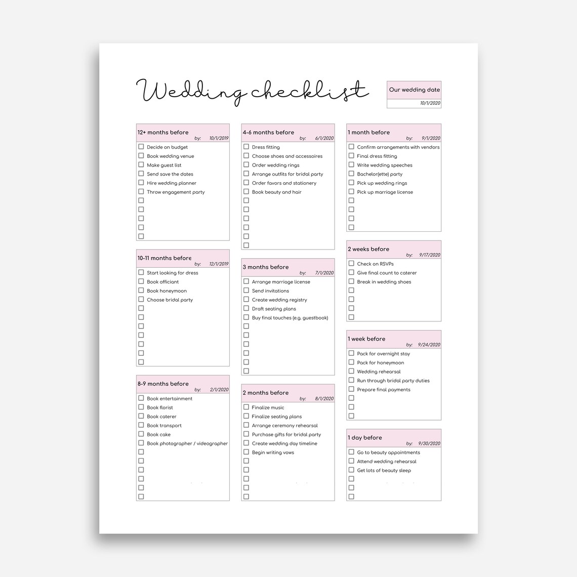 Editable Wedding Checklist Template, Online Wedding Checklist Google ...