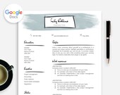 Google Docs Cv Sjabloon en Motivatiebrief, Cv Google Doc, Cv Sjabloon Google Docs met Blauwe Waterverf Accenten, Uniek Cv, Artistiek Cv