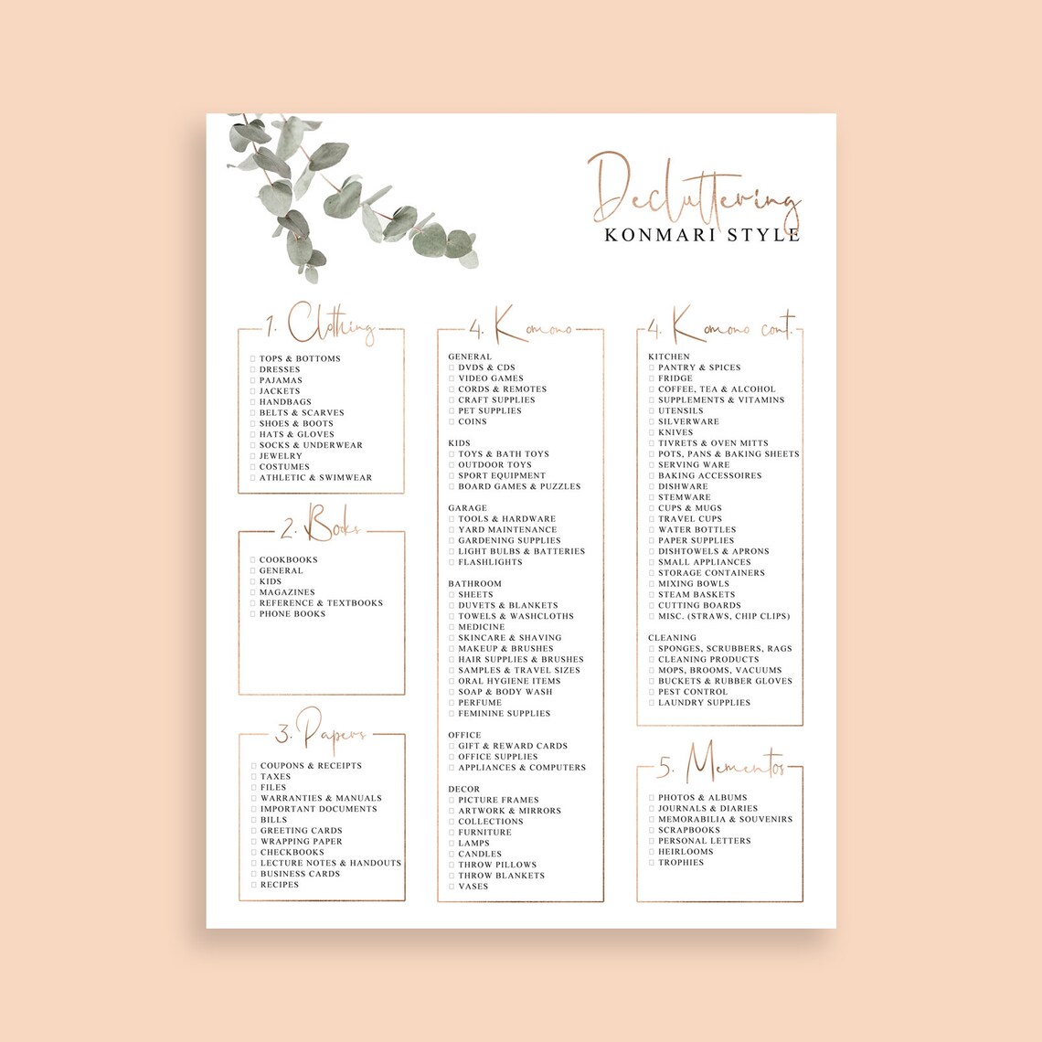 Marie Kondo Printable Konmari Checklist Printable Konmari - Etsy UK