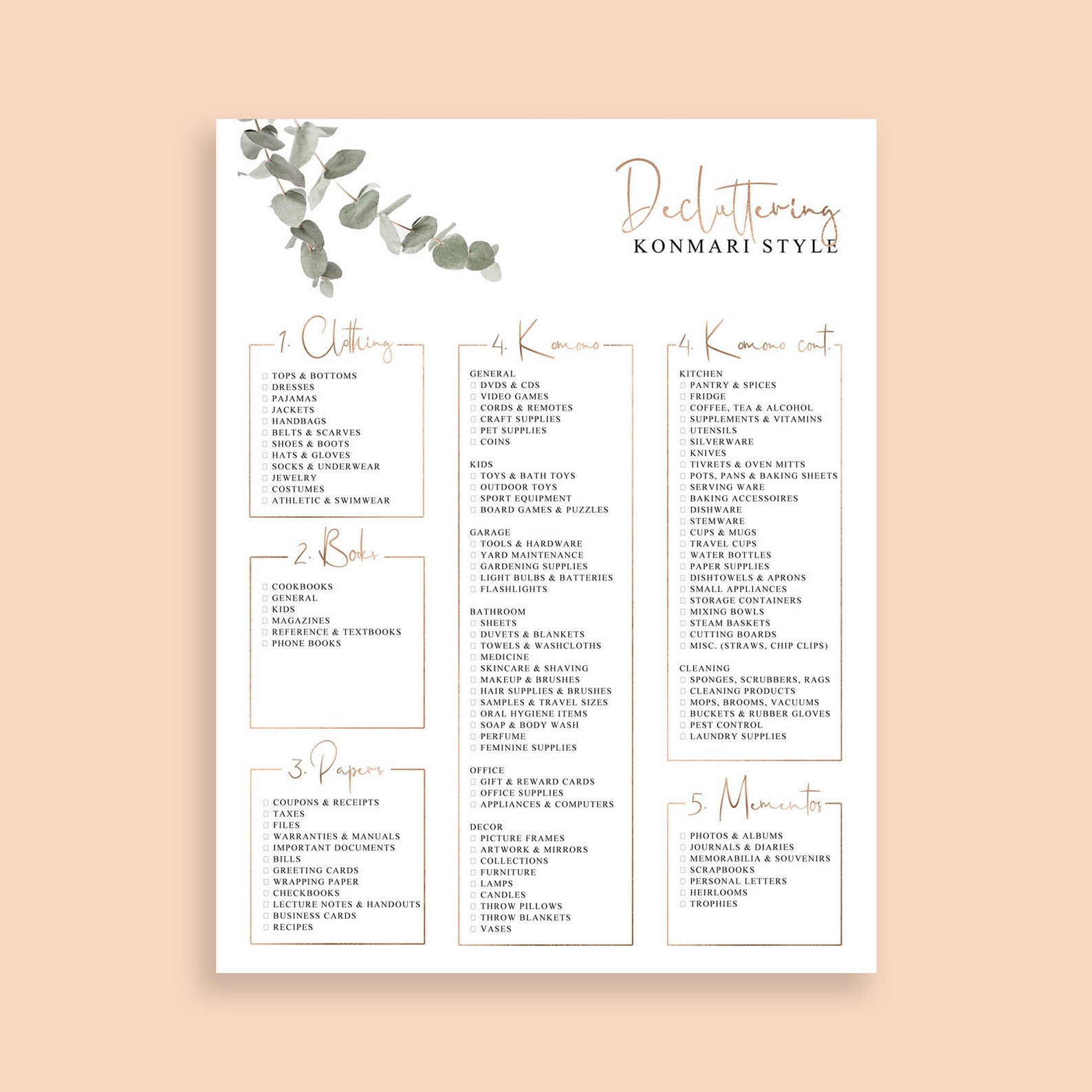 Marie Kondo Printable Konmari Checklist Printable Konmari - Etsy UK