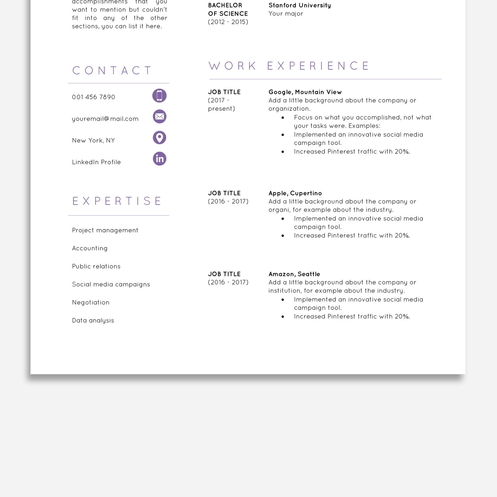 Resume Template for MS Word, Professional Resume Template and Cover