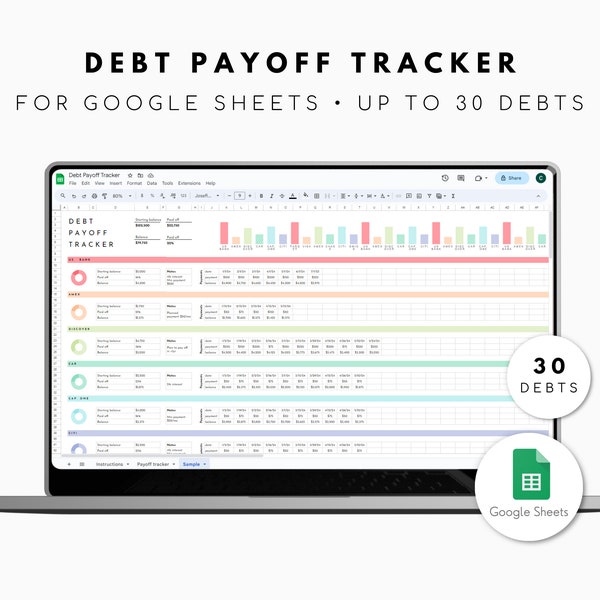 Schuldentabelle für Google Sheets 30 Schulden