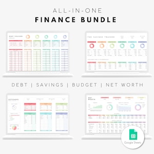 Pacchetto di fogli di calcolo finanziari per Google Sheets, fogli di calcolo per risparmi di budget di debito e attività