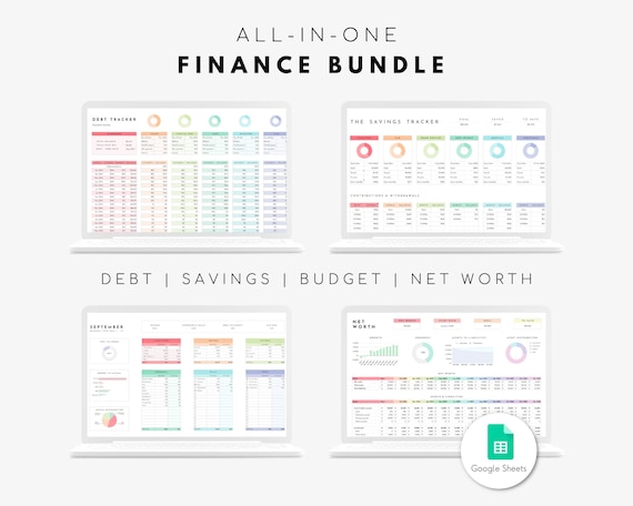Pakket Financiële Spreadsheets voor Google Sheets, Schulden Budget Sparen en Bezittingen Spreadsheets