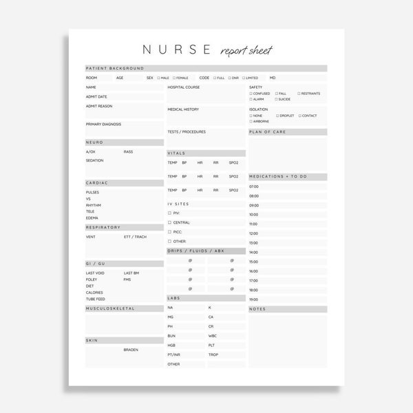 Nurse Report Sheet Log Book Etsy
