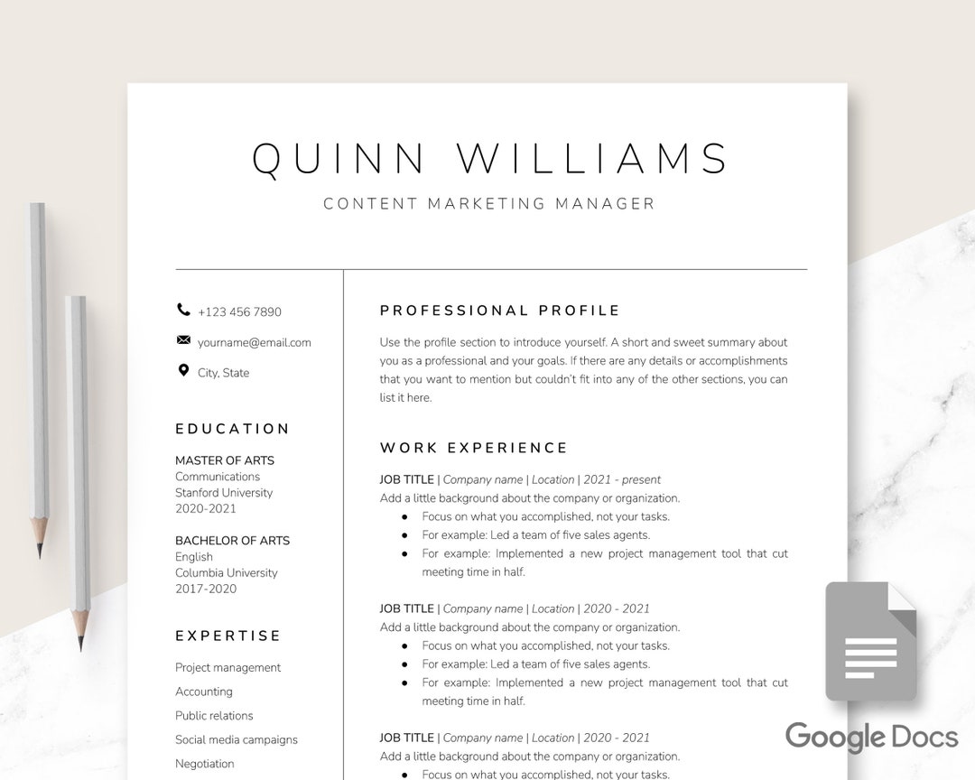 Resume Template Google Docs - Etsy