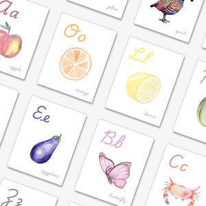 Watercolor Alphabet Flash Cards, Printable Alphabet Cards