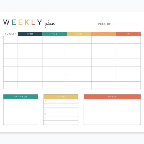 Homeschool Weekly Schedule Printable | Bold Colors