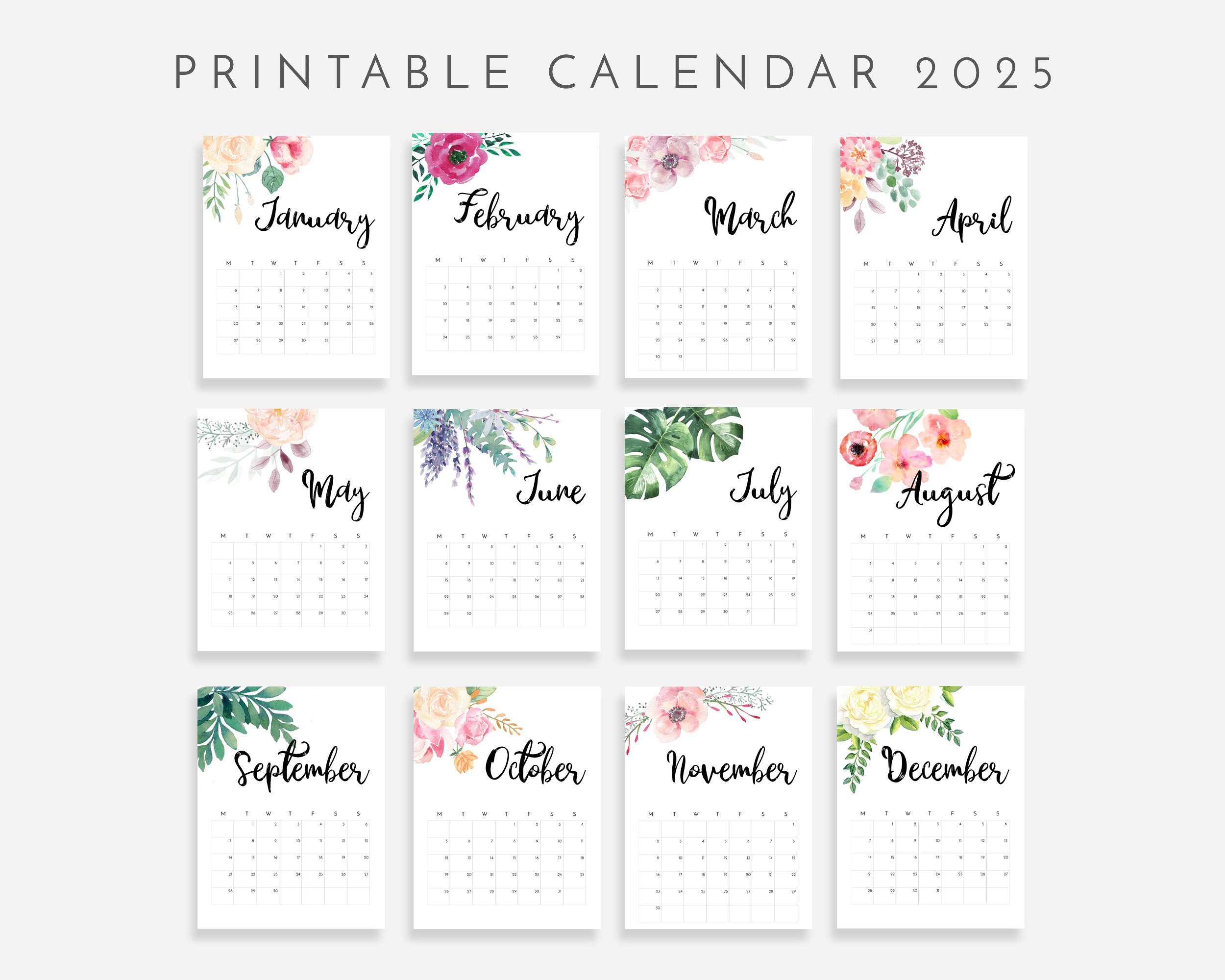2025 calendar printable - etsy
