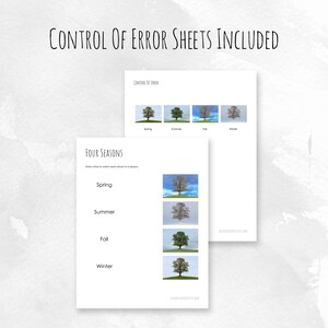 May include: A printable worksheet for kids to learn about the four seasons. The worksheet has four images of trees, each representing a different season: spring, summer, fall, and winter. The worksheet also has a section for kids to draw a line to match each photo to its season.