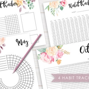 Habit Tracker Printable | Circular, Monthly, Weekly, Yearly | Happy Planner Inserts