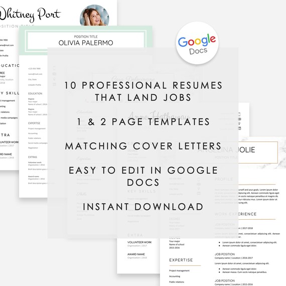 Resume Template Google Docs Bundle 10 Google Doc Resume Etsy