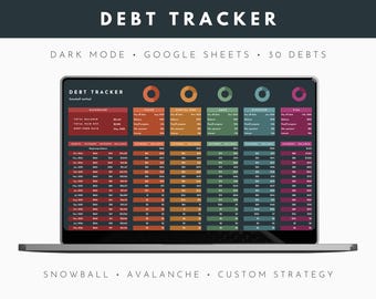 Debt Tracker Dark Mode, Debt Snowball Spreadsheet, Debt Payoff Ttracker, Avalanche Custom Calculator, Google Sheets Debt Tracker