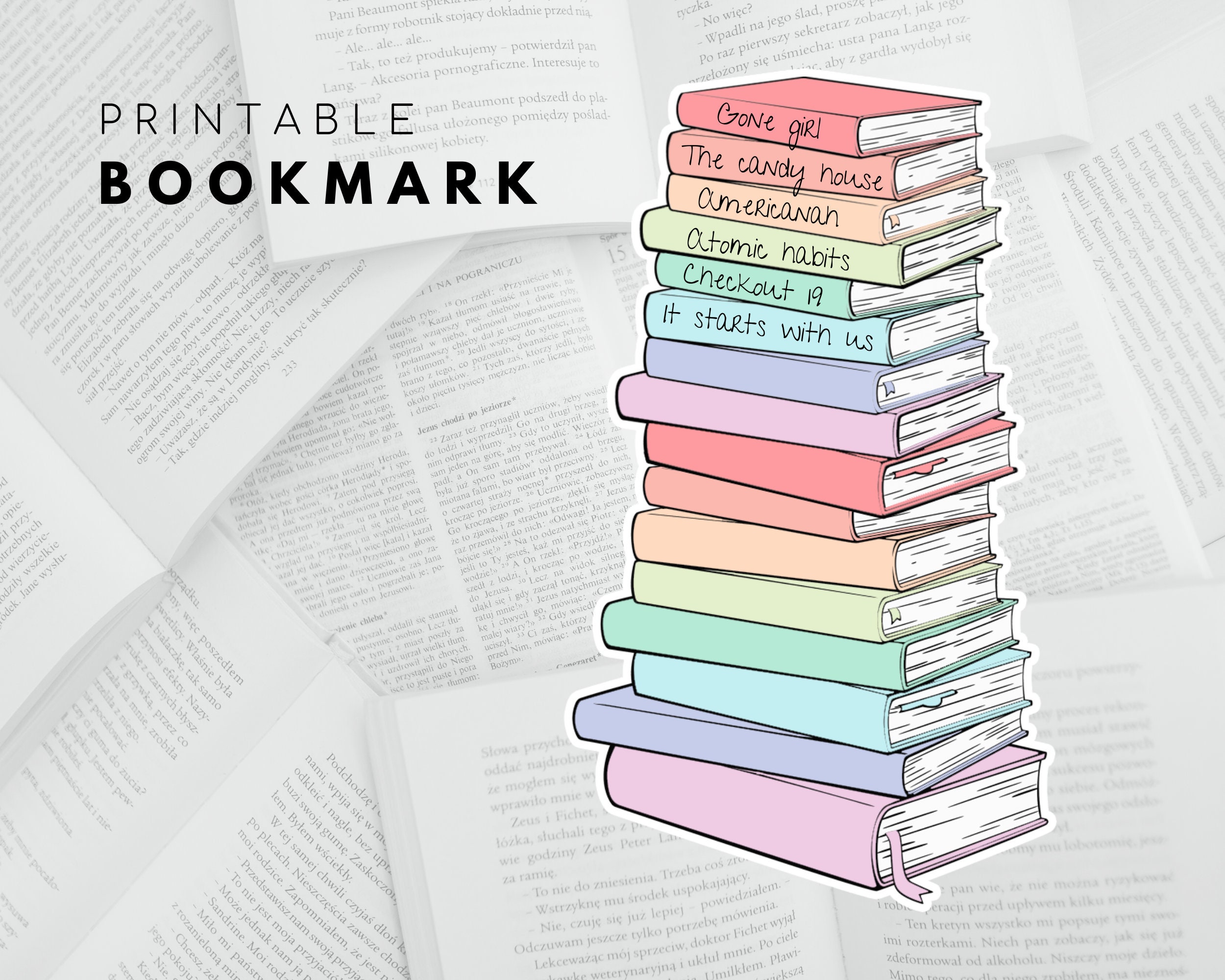 Book Stack Bookmark Printable -  UK