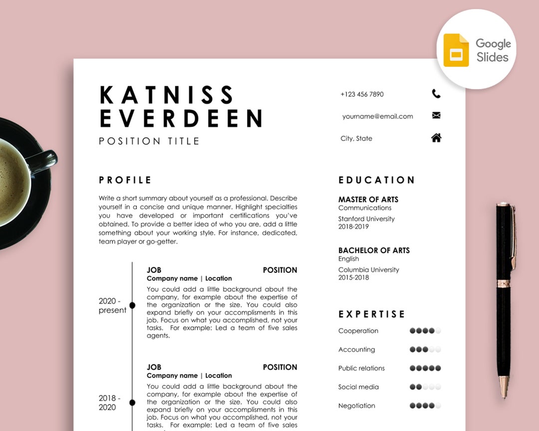 Google Slides Resume Template for Professionals, Minimal Resume ...