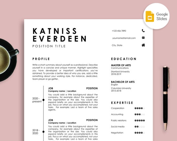 Cv Sjabloon voor Google Slides, Google Slides Cv Sjabloon Professioneel Zwart Wit, Google Cv en Motivatiebrief voor Google Doc, Cv Google