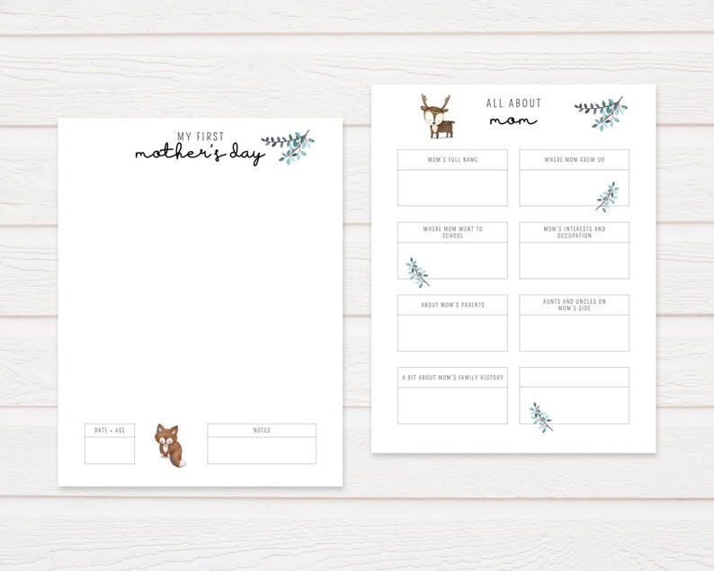 Puede incluir: Un folleto de actividades para el D&iacute;a de la Madre imprimible con una linda ilustraci&oacute;n de un zorro. El folleto incluye indicaciones para completar sobre mam&aacute;, como su nombre completo, d&oacute;nde creci&oacute; y sus intereses.
