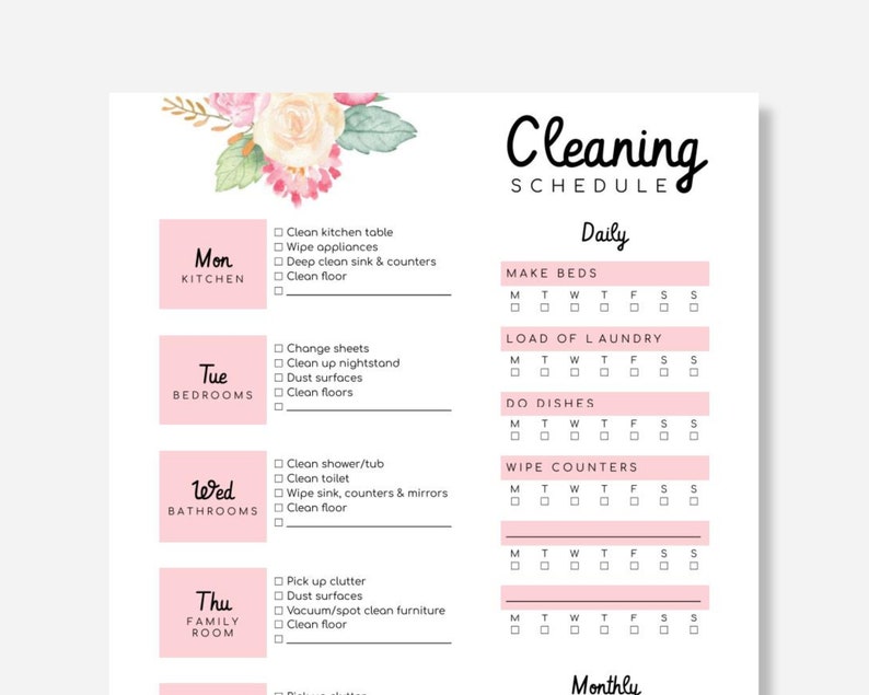 Cleaning Schedule | Editable + Printable - Etsy