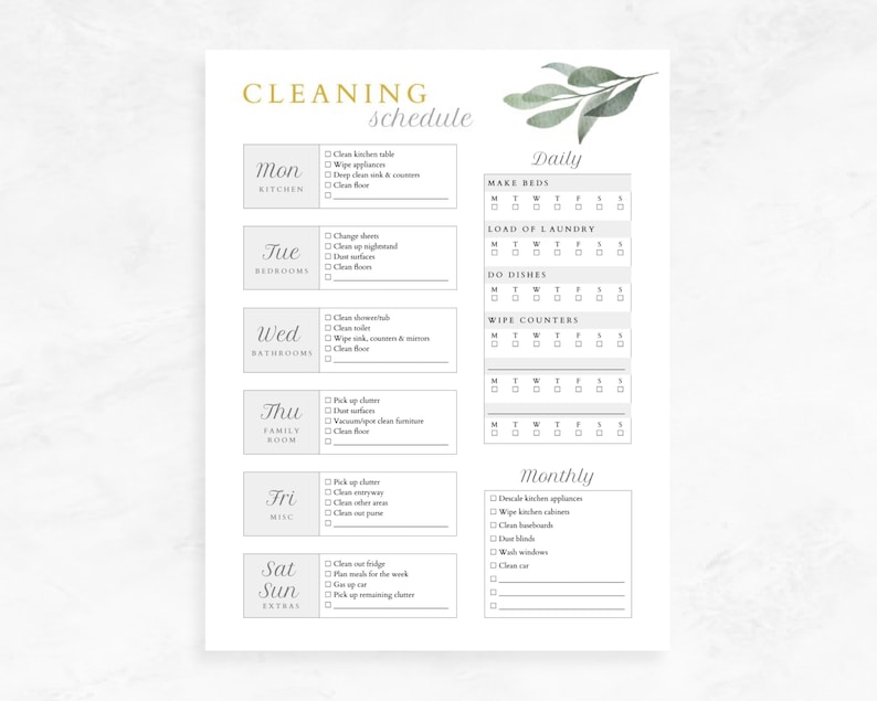 Cleaning Schedule Editable Printable - Etsy