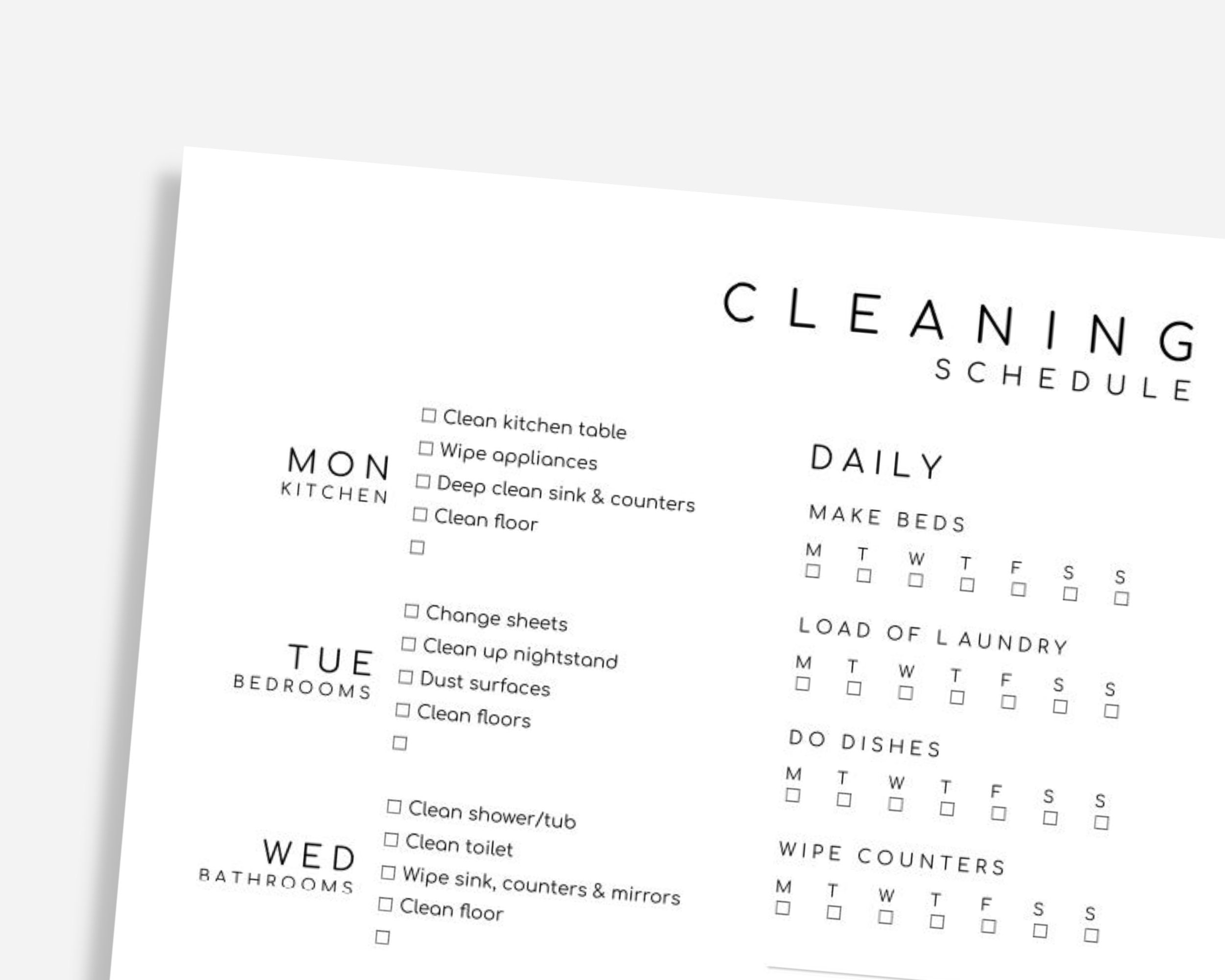 Editable Cleaning Schedule Minimal - Etsy Canada