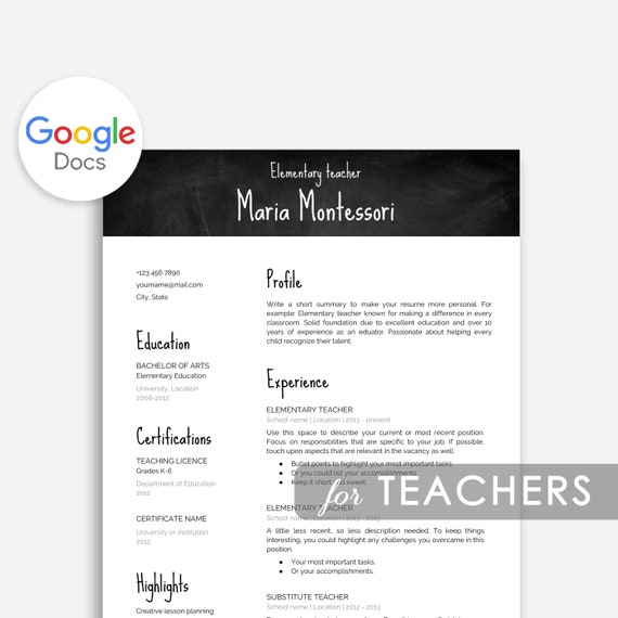 teacher resume template google