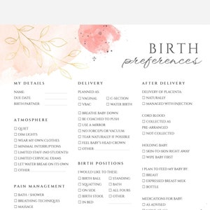 Birth Plan Template | Peachy Pink & Gold