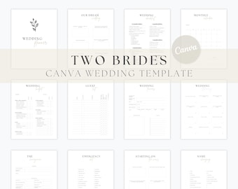 Two Brides Wedding Planner Canva Lesbian Wedding Template Editable