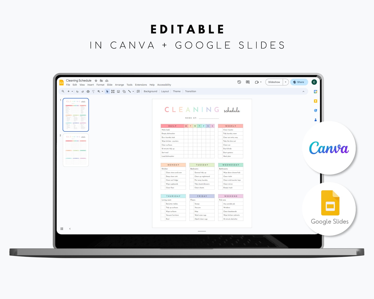 Editable Cleaning Schedule Canva + Google - Etsy