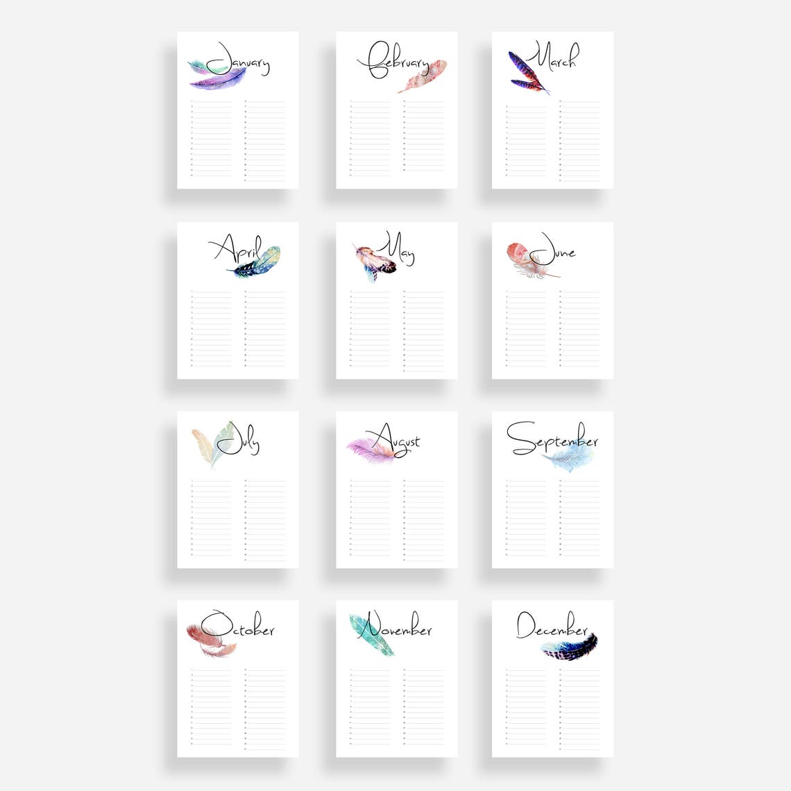 Verjaardagskalender digitaal printable zelf te printen | Etsy Nederland