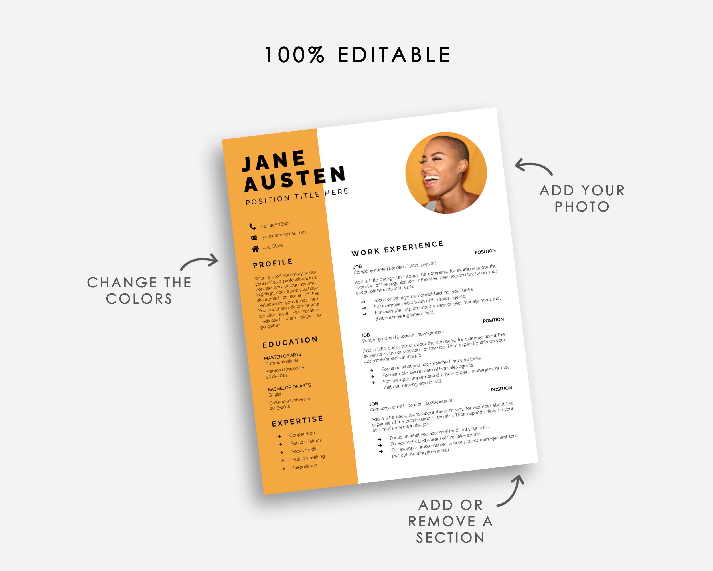 Creative Resume Template With Photo - Etsy Australia