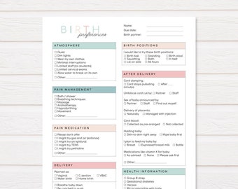 Birth Plan | Printable + Editable | Pastel Colors