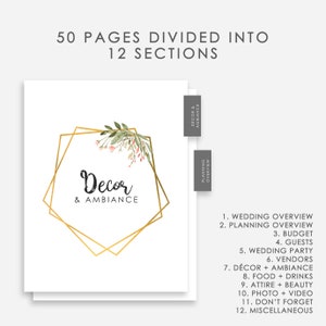 PRINTABLE Wedding Planner Book 50 Pages, Printable Wedding Planner, Wedding Binder, Wedding Organizer, Wedding Planning, Wedding Checklist image 2