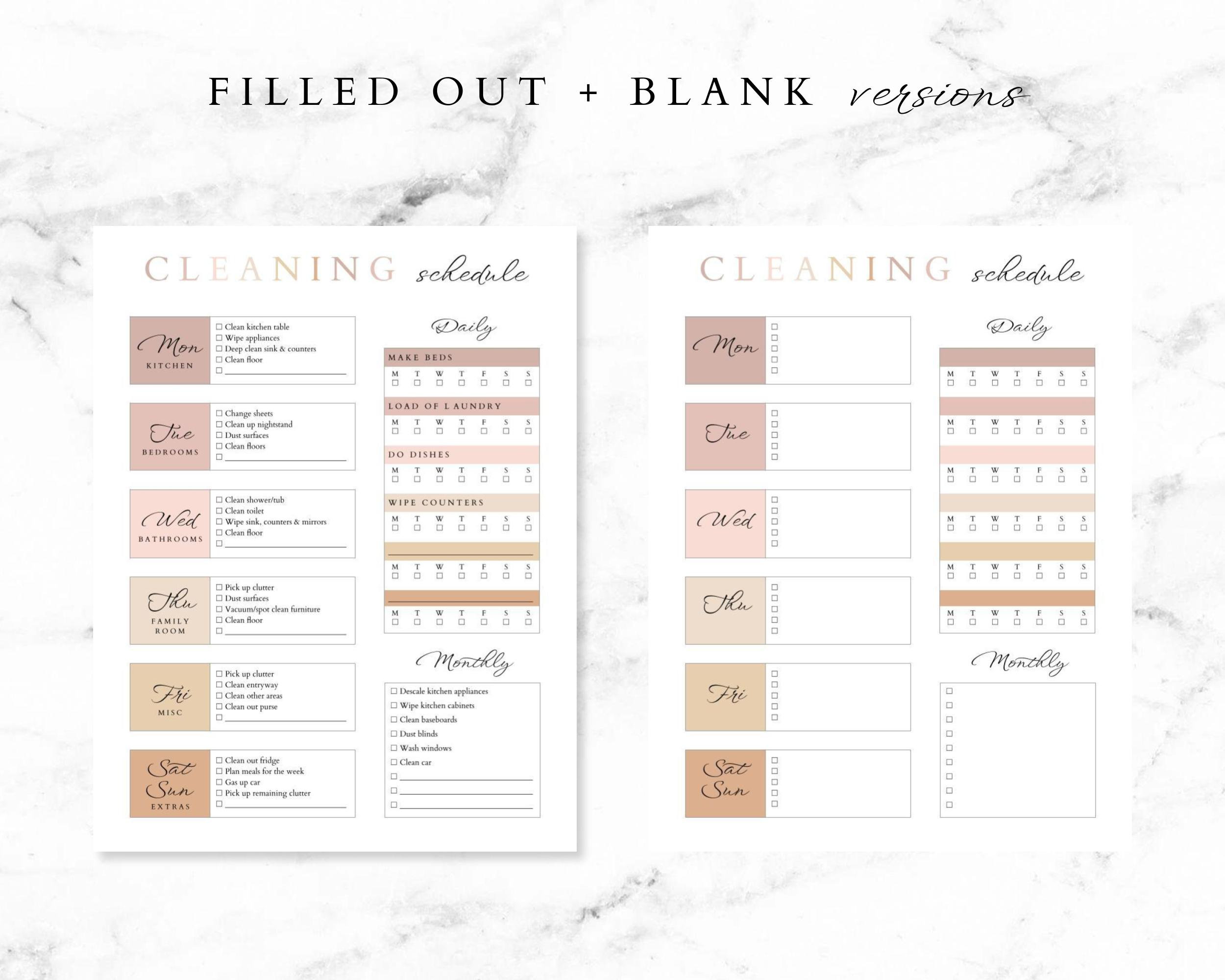 Editable Cleaning Schedule Template - Etsy