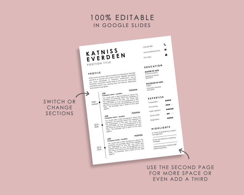 Google Slides Resume Template for Professionals, Minimal Resume Template Google Slides, Resume and Cover Letter Template, Resume Google image 8