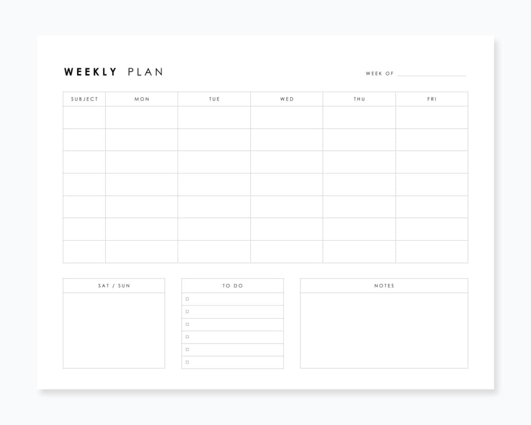 Homeschool Weekly Schedule Printable | Minimal - Etsy