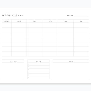 Homeschool Weekly Schedule Printable | Minimal