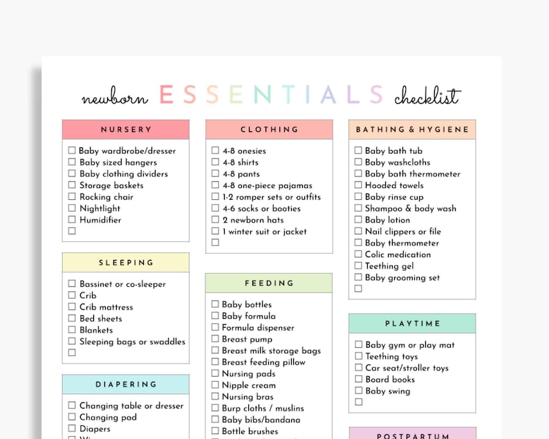 Infant Checklist Printable Baby Checklist for Newborn Essentials - Etsy