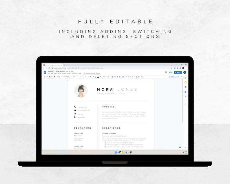 Simple Clean Resume Word & Google Docs - Etsy