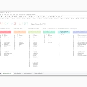 Packing List Template for Google Sheets