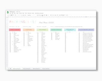 Packing List Template for Google Sheets