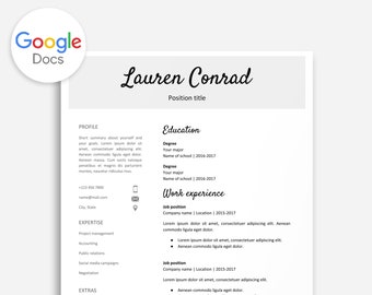 Resume Template for Google Docs | Printable Resume  | Editable | Instant Download | No Microsoft Word Required
