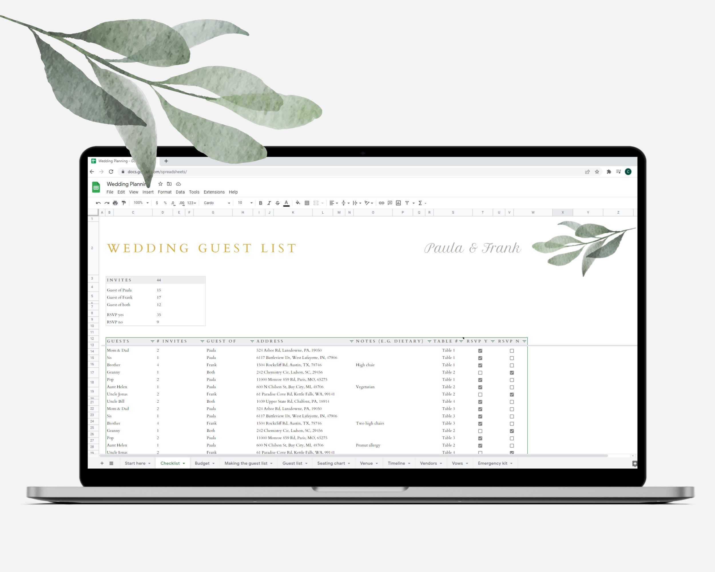Wedding Planning Spreadsheet | Google Sheets - Etsy