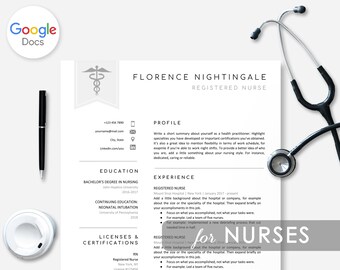 Nurse Resume Template for Google Docs, Resume Nurse, Medical Resume, RN Resume, Healthcare Resume Doctor, Instant Download Resume Template