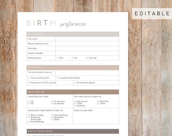 Printable Birth Preferences | Neutral Colors
