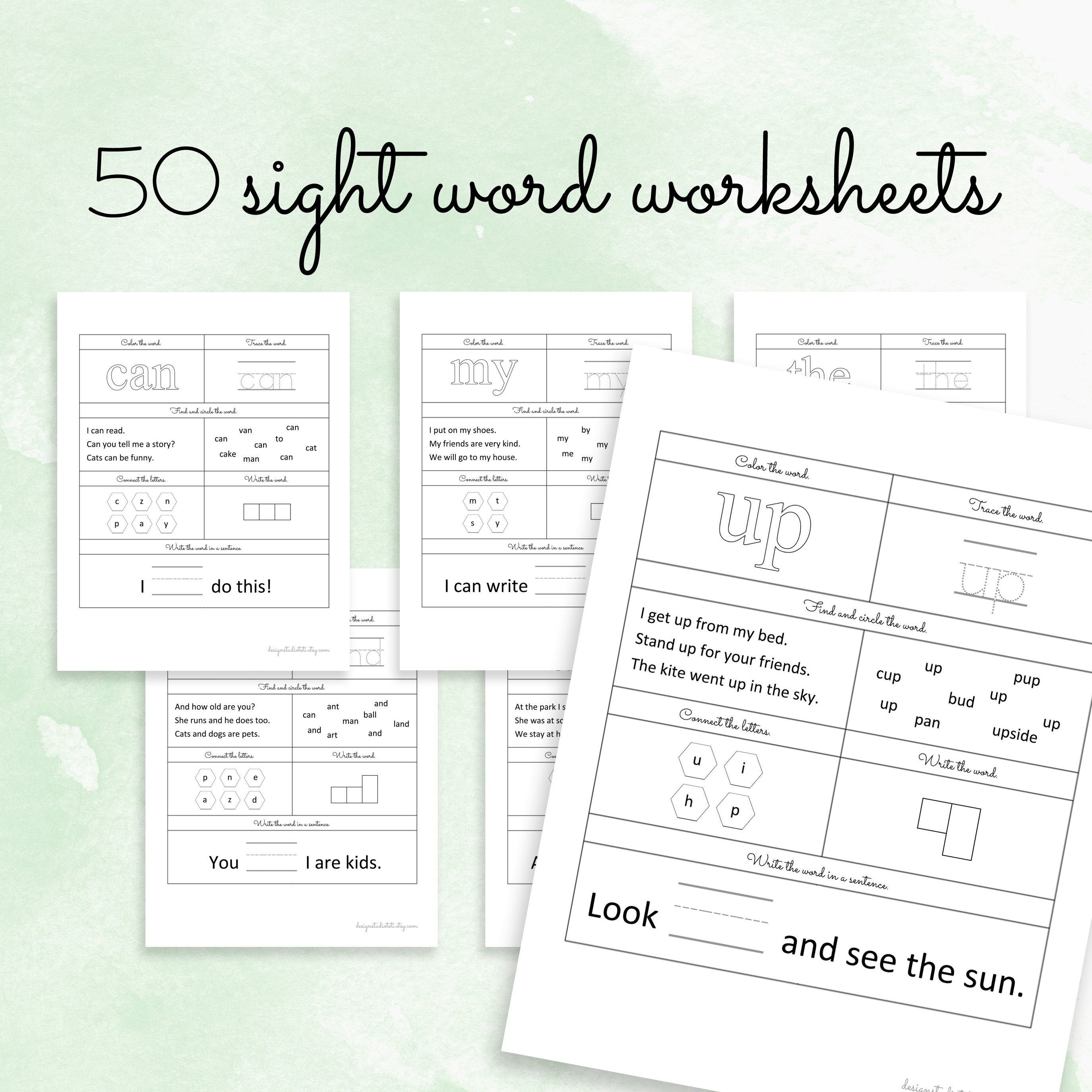 50 printable sight word worksheets for preschool etsy new zealand
