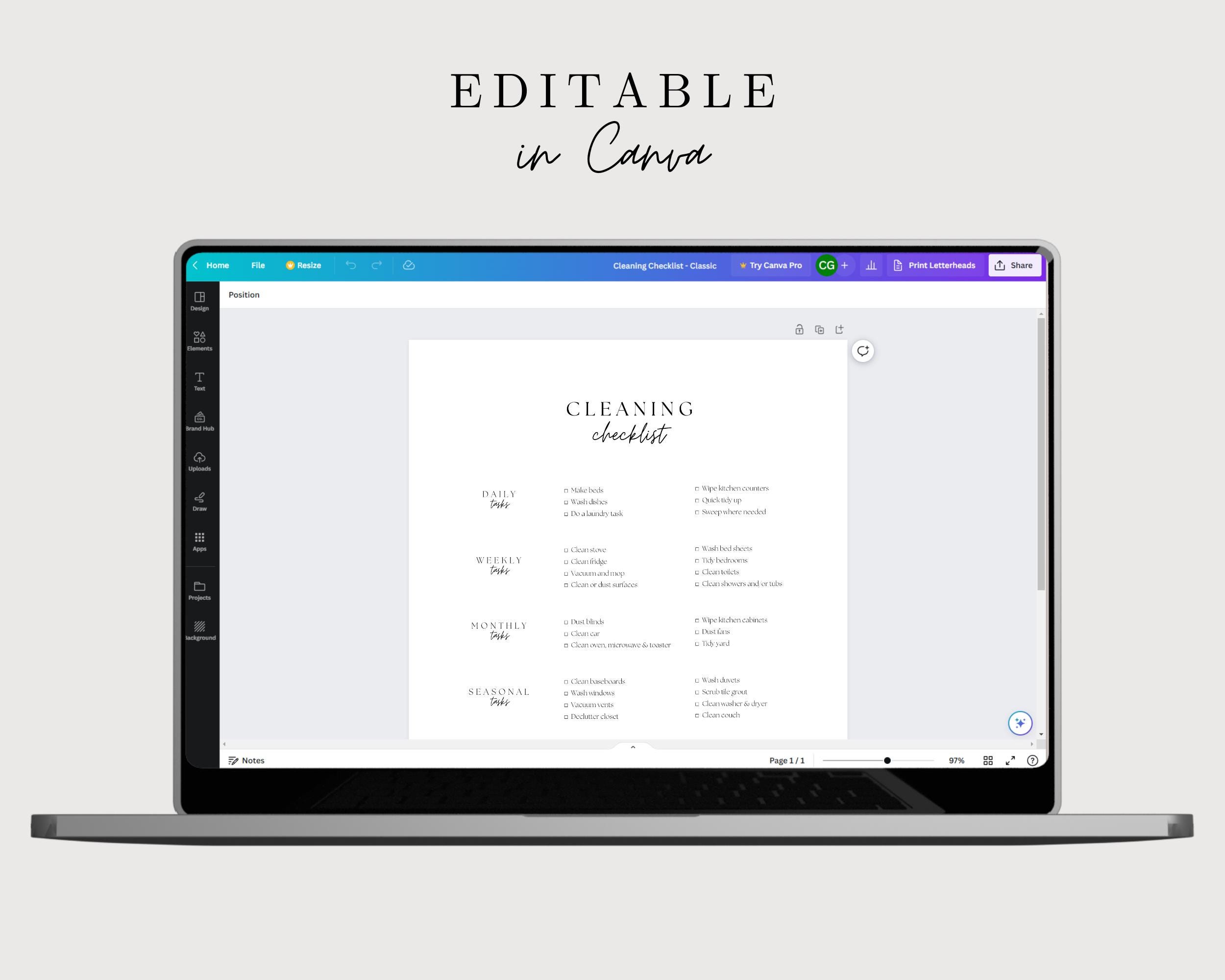 Minimal Cleaning Schedule Editable Canva - Etsy