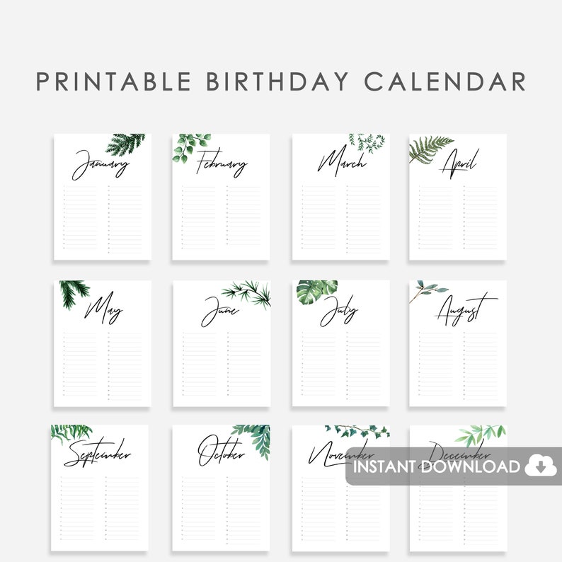 Perpetual Birthday Calendar Printable Wedding Guest Book