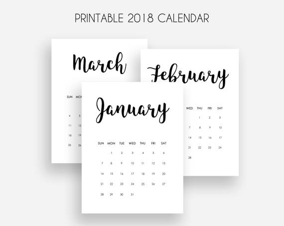 printable 2018 calendar monthly calendar 2018 sunday start etsy calendar start